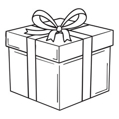Hand drawn gift box illustration with ribbon and bow for festive designs