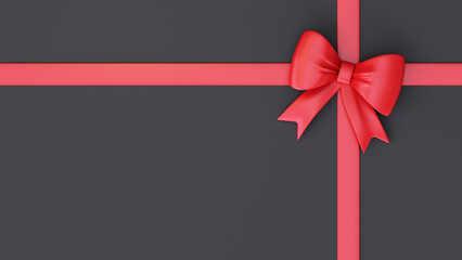 3D Red ribbon with bow on dark background