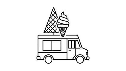 Ice Cream Truck Icon Line Art Keywords: ice cream, truck, food, vehicle, dessert, sweet, cone