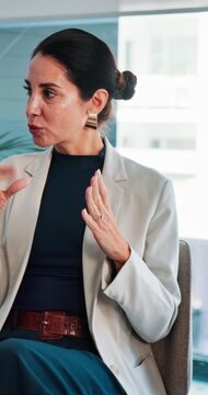 Business, woman or discussion in meeting for counseling, company wellness or mental health support. Empathy, mature person or manager in office with talk for EAP workshop, problem solving or therapy.