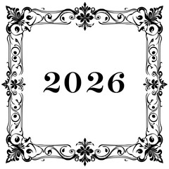 a decorative floral frame surrounding the year 2026 in a simple elegant font