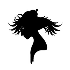 a stylized silhouette of a woman's profile with textured hair and a delicate neck