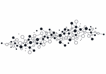 Abstract Molecular Structure in Black and White Connected Dots.