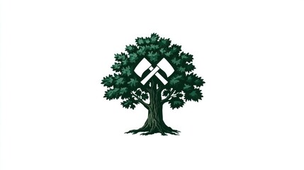 Symbolic oak tree with crossed axes emblem represents strength resilience and heritage perfect for branding logos and design projects seeking a timeless powerful aesthetic