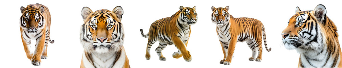 Fototapeta premium A set of tigers isolated on a transparent background PNG