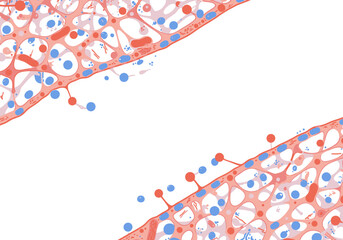 Obraz premium Abstract Cellular Structure with Red and Blue Elements Illustration.