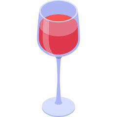 Red Wine In A Tall Glass With A Transparent Background In Isometric Style