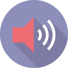 Red Speaker Icon With Sound Waves In A Purple Circle With Long Shadow Flat Design Isolated On Transparent Background