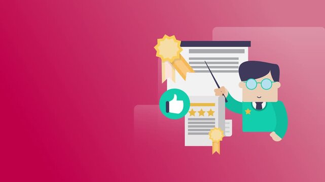 Animated illustration of a presentation review with good rating and appreciation.