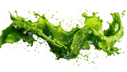 Vibrant emerald green fluid dramatically splashed, resembling a wave against a black backdrop