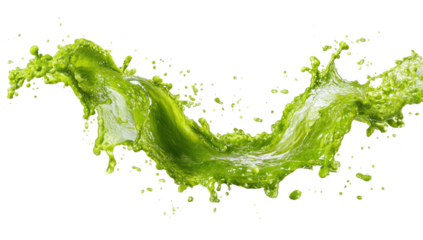 Dynamic capture of a vibrant green liquid forming an elegant curved splash against black