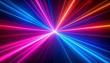 Multicolored light burst radiating from center on dark background