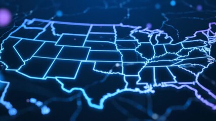 Dynamic Digital USA Map: Glowing Network Connections Visualizing Data Flow and Connectivity - Powered by Adobe