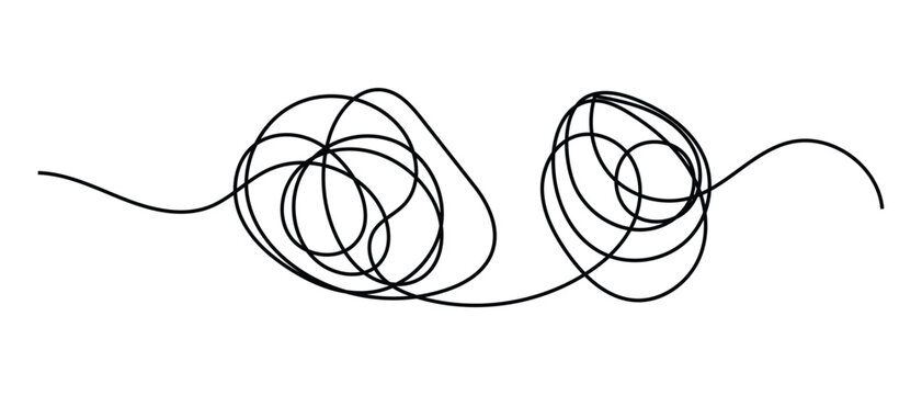 messy clew line connected icon, one line continous messy clew confusions line icon.