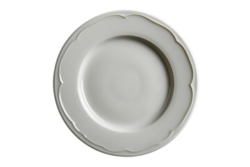 Elegant white ceramic plate with scalloped edge for culinary presentation design on transparent background