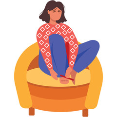 Woman make pedicure sitting in armchair vector