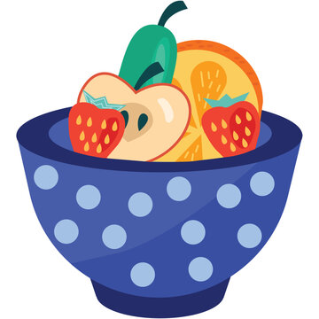 Fruit bowl vector dish with healthy food icon