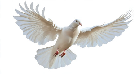  white dove flying with its wings fully spread, isolated against a transparent background