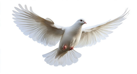  white dove flying with its wings fully spread, isolated against a transparent background