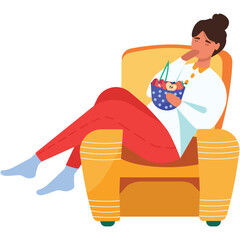 Woman eating fresh fruit from bowl vector icon