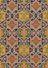 Ornate Middle Eastern Floral Geometric Pattern Watercolor Design