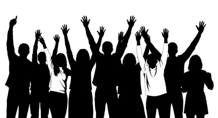 Silhouette Crowd Celebrating with Raised Arms Unity, Triumph, and Celebration in Monochrome