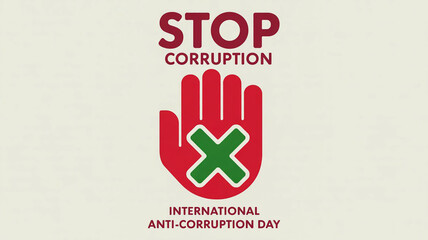 Stop corruption international anti-corruption day red hand symbol green x sign