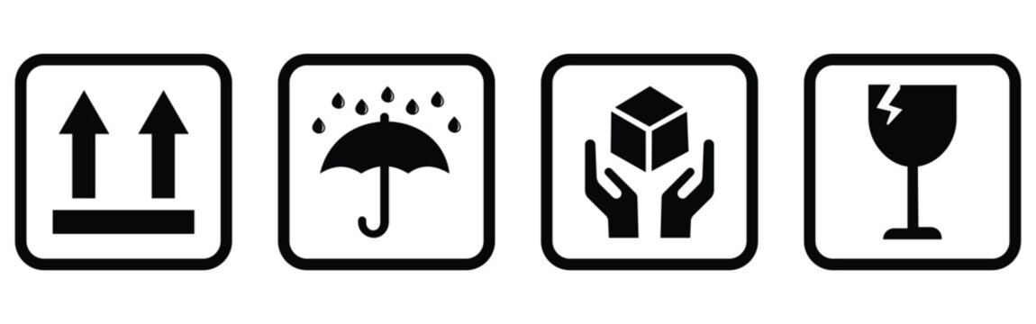 &ldquo;Fragile Package and Shipping Symbols Set &ndash; Handle with Care, Recycle, Delivery and Caution Box Icons Collection&rdquo;