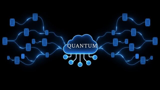 Futuristic Quantum Computing Cloud Network with Glowing Blue Connections and Data Nodes technology