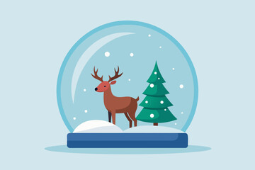 Snow globe reindeer silhouette icon winter holiday scene