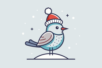 Snowman and bird icon tiny bird perched on snowman