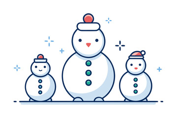 tiny snowman family three snowmen of different sizes together