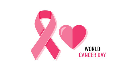 World Cancer Day Pink Ribbon and Heart Illustration for Awareness and Support