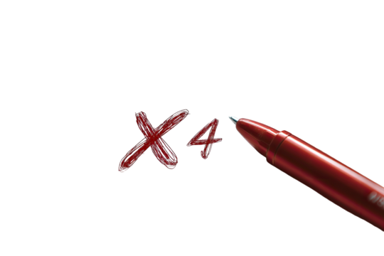 A red pen poised to mark "x4" in crimson against a stark black backdrop - Powered by Adobe