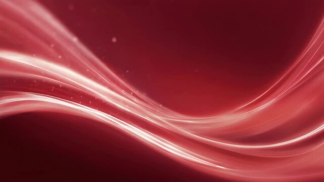 Abstract red wave background with soft curves and light sparkles. The design conveys a sense of motion and elegance, suitable for various creative projects.