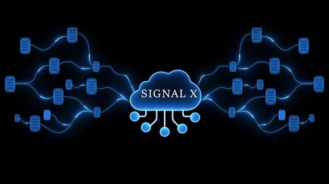 Digital Cloud Network Connection with Glowing Blue Lines and Data Nodes image photo