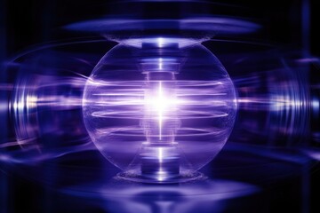 Purple energy sphere glowing in a dark environment with dynamic light effects