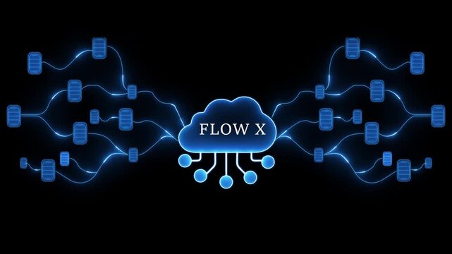 Flow X Digital Cloud Network with Blue Neon Connections image photo