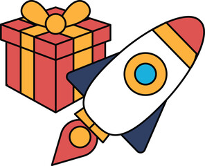 A rocket is on top of a box