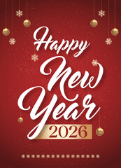 2016 Happy New Year illustration with typography lettering and Christmas ball on dark background. Holiday design for flyer, greeting card, banner, celebration poster, party invitation or calendar. 