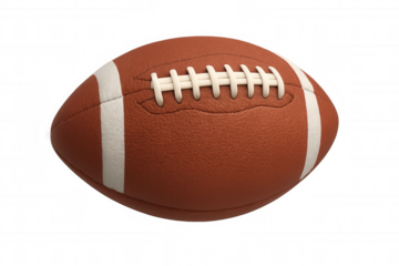 American football ball with white laces and stripes on a transparent background, representing competition and sport
