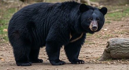 Fototapeta premium Black bear standing outdoors in natural environment looking towards the viewer