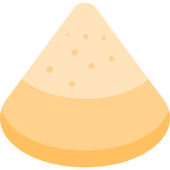 Simple Flat Icon of a Slice of Pizza With Pepperoni and Cheese In Warm Yellow and Orange Tones Isolated On Transparent Background