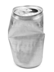 Crumpled empty blank aluminium can isolated on white background