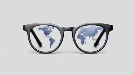 Stylish Glasses with a View of a Digital World Map on Lenses for Modern Technology Concept