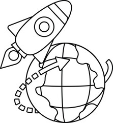 A rocket is flying through space and is about to land on the Earth