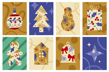 Christmas holiday backgrounds and covers with artistic silhouettes decorated with festive pattern