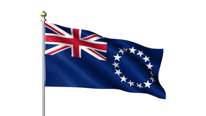 Fototapeta premium Waving Cook Islands national flag on flagpole with transparent background