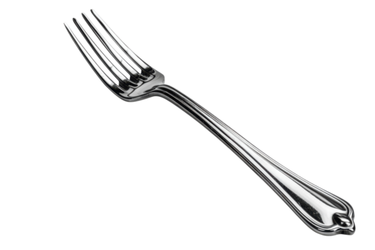Elegant silver fork perfect for culinary blogs and restaurant menus design on transparent background