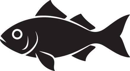 Fototapeta premium Black silhouette of a fish with fins and tail on a white background seafood aquatic also transparent background